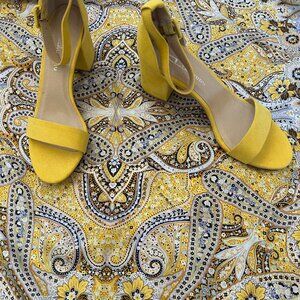 CL by Laundry Yellow Suede Block Heel Ankle Strap Sandals